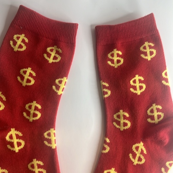 ❤️ Red and Gold Money Sign Novelty Socks Unisex - Picture 5 of 8
